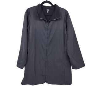 Eileen Fisher Long Black System Cotton Blend Zipper Jacket Coat Size Small